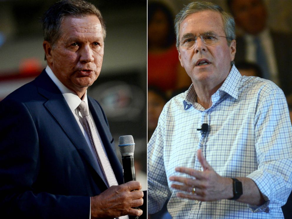 PHOTO:Republican presidential candidate John Kasich speaks at the No Labels Problem Solver Convention, Oct. 12, 2015, in Manchester, N.H. Republican presidential candidate Jeb Bush speaks during a town hall event, June 16, 2015, in Derry, N.H
