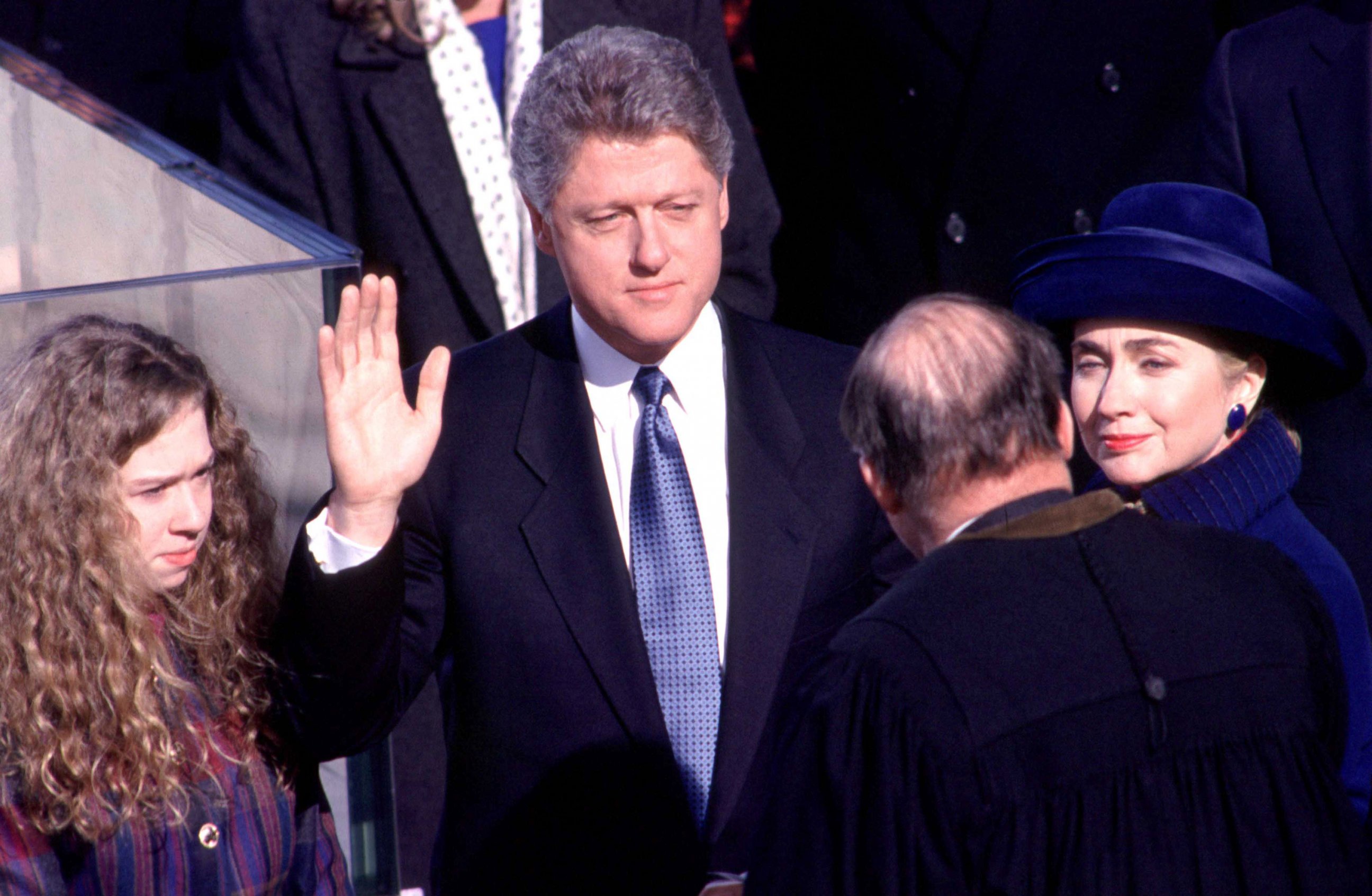 PHOTO: Chelsea Clinton joined her parents, President Bill Clinton and First Lady Hillary Rodham Clinton as he took the oath of office, January 1993.