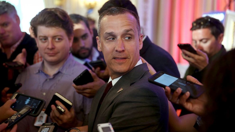 Corey Lewandowski, campaign manager for Republican presidential candidate Donald Trump, speaks with the media at the Mar-A-Lago Club, March 11, 2016 in Palm Beach, Florida.