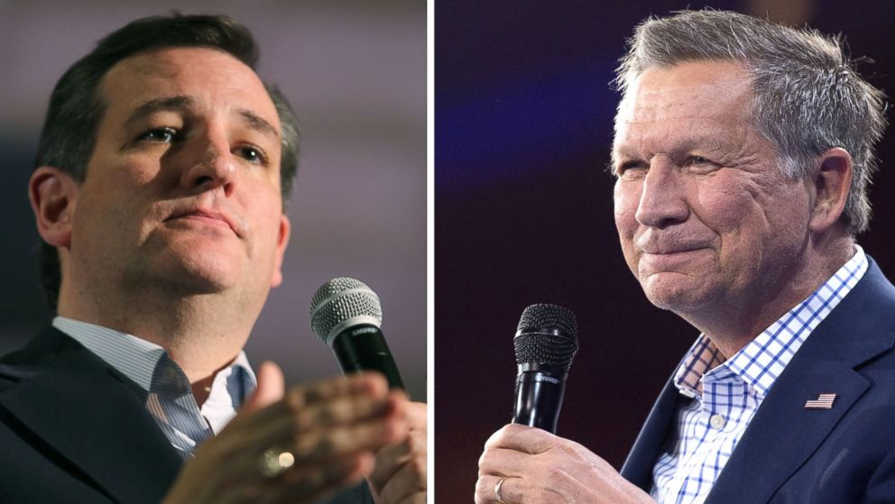 Republilcan presidential candidates Ted Cruz, left,  and John Kasich. Ted Cruz and John Kasich have agreed to join forces to try to deny frontrunner Donald Trump the Republican Party's presidential nomination, their campaigns said April 24, 2016. 
