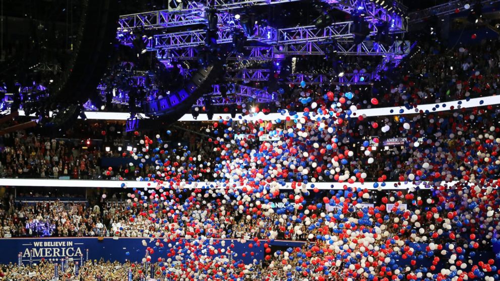 PHOTO: In this file photo, balloons drop on stage during the final day of the Republican National Convention at the Tampa Bay Times Forum, Aug. 30, 2012, in Tampa, Fla.  