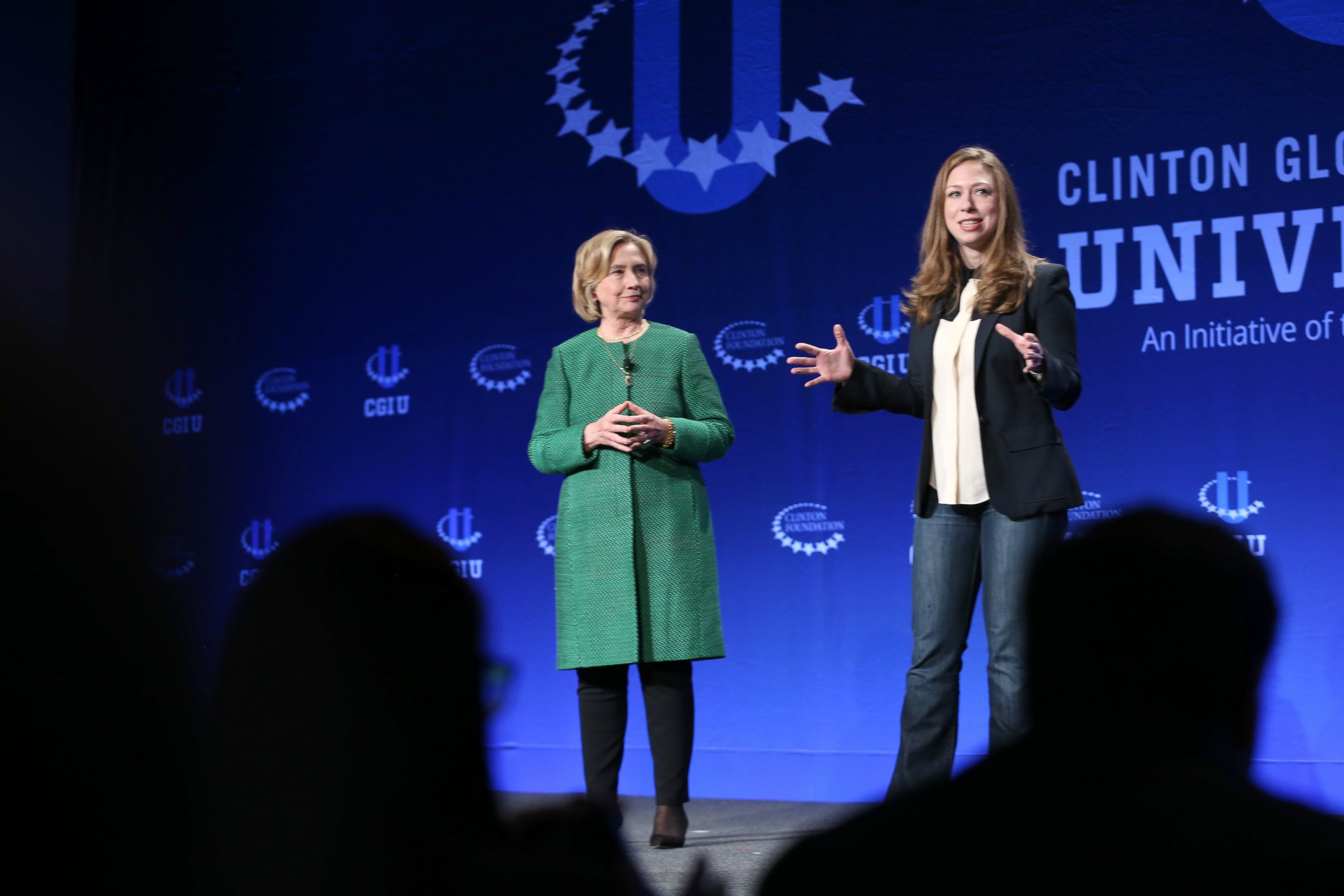 PHOTO: Hillary Rodham Clinton and daughter Chelsea Clinton, Vice Chair of the Clinton Foundation, address the 2015 Meeting of Clinton Global Initiative University, on March 7, 2015, in Coral Gables, Florida. 