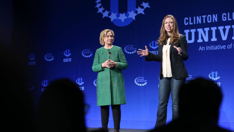 PHOTO: Hillary Rodham Clinton and daughter Chelsea Clinton, Vice Chair of the Clinton Foundation, address the 2015 Meeting of Clinton Global Initiative University, on March 7, 2015, in Coral Gables, Florida.