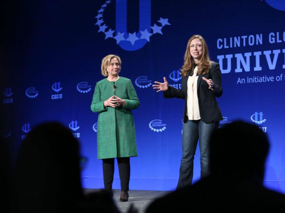 PHOTO: Hillary Rodham Clinton and daughter Chelsea Clinton, Vice Chair of the Clinton Foundation, address the 2015 Meeting of Clinton Global Initiative University, on March 7, 2015, in Coral Gables, Florida.