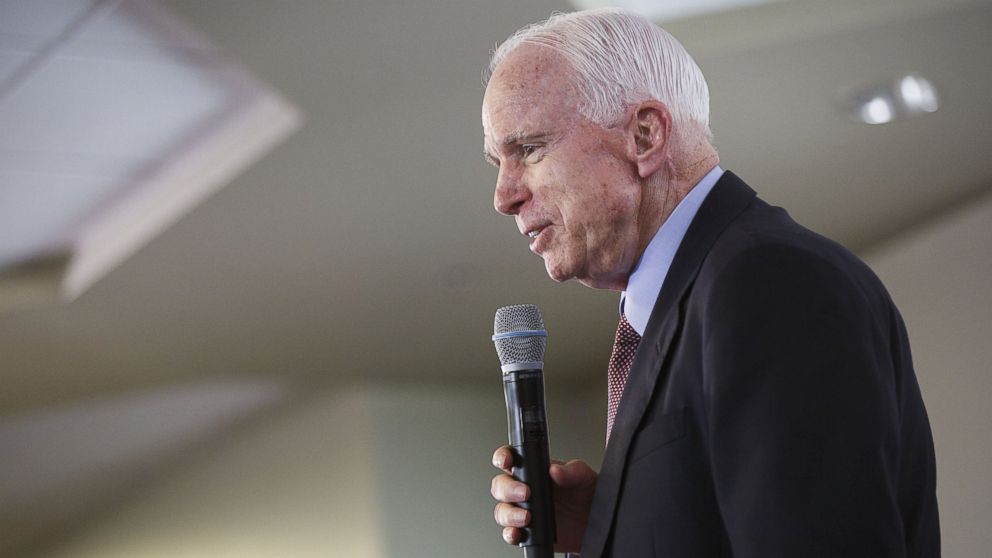 Senator John McCain speaks during a campaign event at Grand Canyon University (GCU) ahead of the U.S. Senate election in Phoenix on Aug. 11, 2016. 