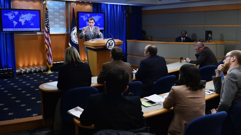 PHOTO: State Department Spokesman John Kirby speaks during the daily briefing at the State Department, Jan. 6, 2015 in Washington.