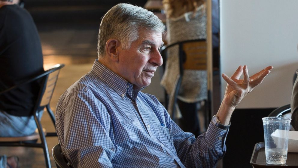 Former Massachusetts governor Michael Dukakis is interviewed in the Boston Globe Newspaper cafeteria in Boston, on Dec. 7, 2015. 