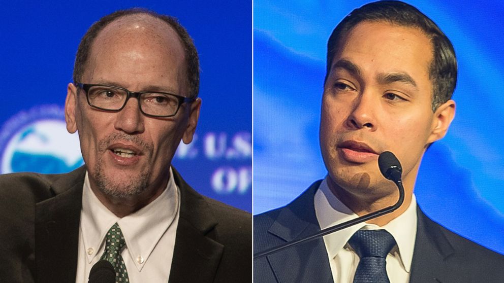 PHOTO: Tom Perez speaks at the 84th annual Winter Meeting of The United States Conference of Mayors in Washington, Jan. 21, 2016. Julian Castro speaks onstage during the 2016 HOPE Global Forum at Atlanta Marriott Marquis, Jan. 14, 2016 in Atlanta. 
