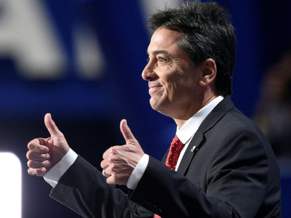 PHOTO: Actor and television producer Scott Baio gives the thumbs-up as he arrives on stage on the opening night of the Republican National Convention in Cleveland, Ohio, July 18, 2016. 