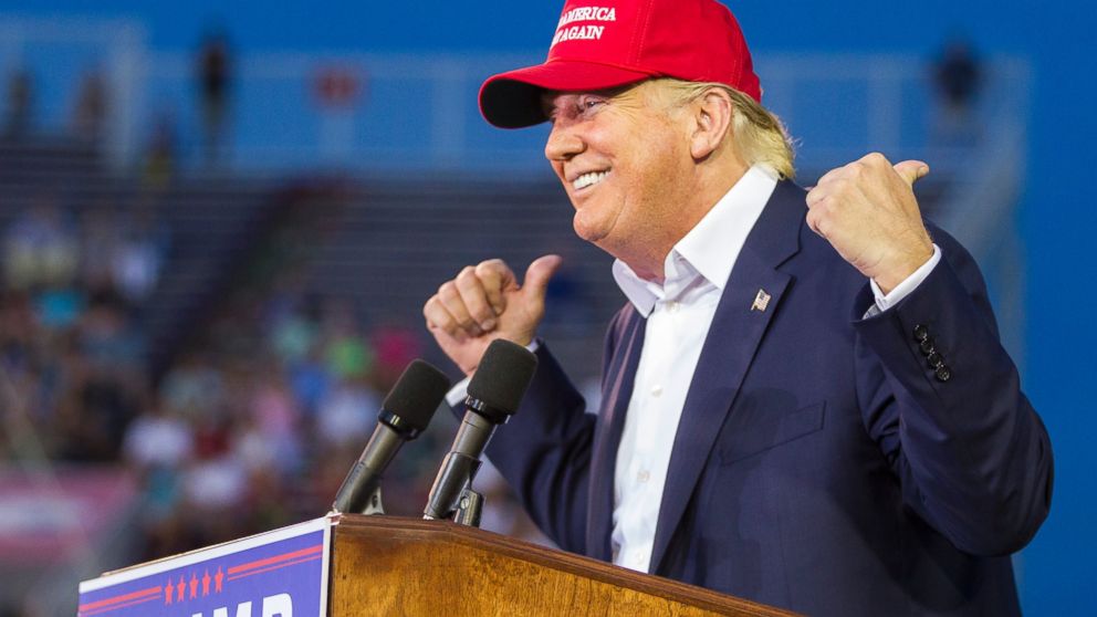 U.S. Republican presidential candidate Donald Trump speaks at Ladd-Peebles Stadium on Aug. 21, 2015 in Mobile, Alabama. 