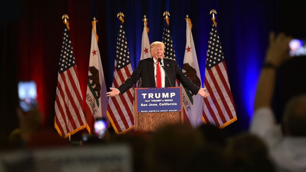 Republican presidential candidate Donald Trump speaks during a rally at the San Jose Convention Center in San Jose, California, June 2, 2016.
