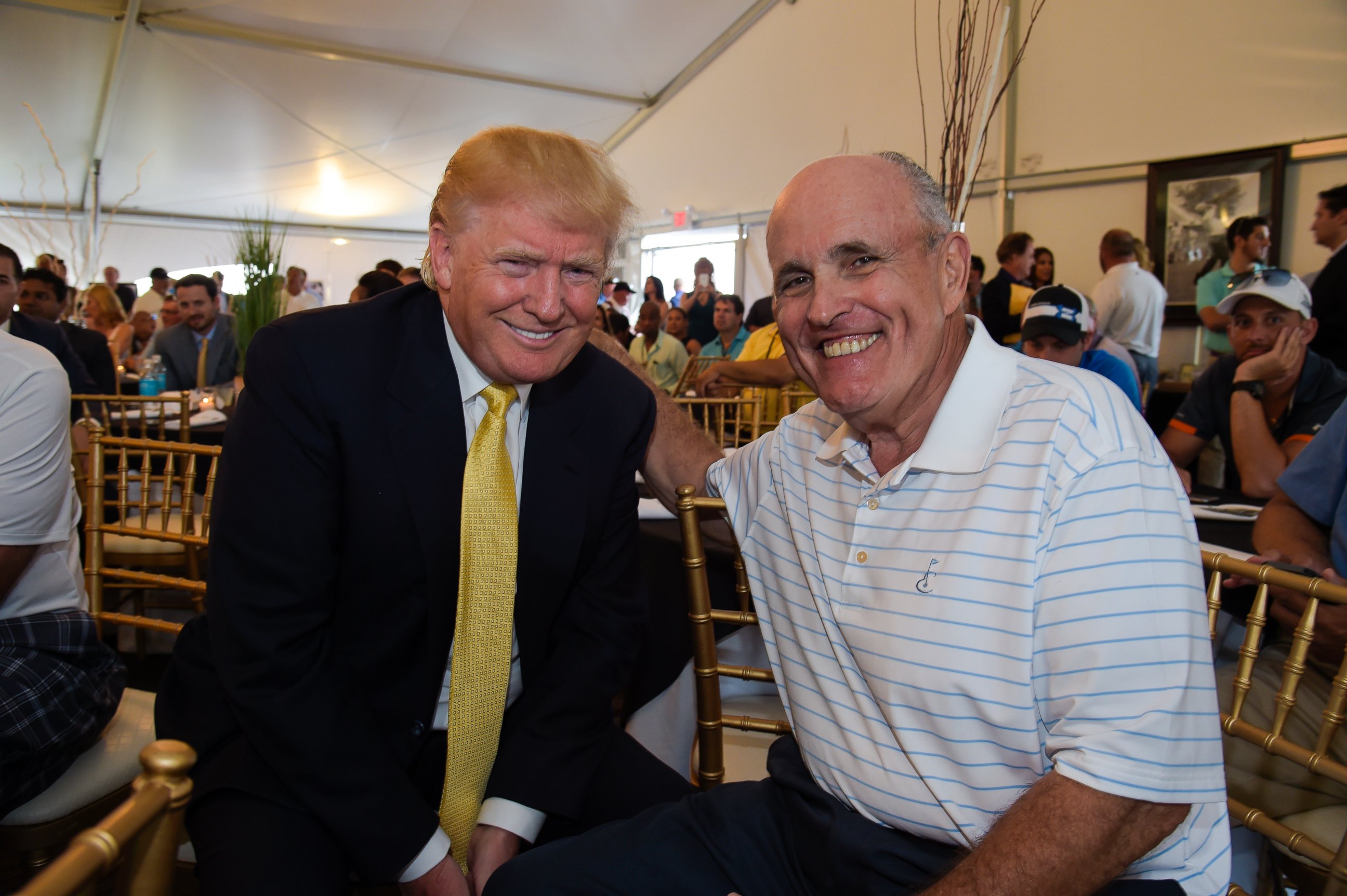 PHOTO: Donald Trump with Mayor Rudy Giuliani at the Yankees First Annual Golf Classic at Trump Golf Links at Ferry Point Golf Club in Bronx, N.Y. on July 6, 2015.   