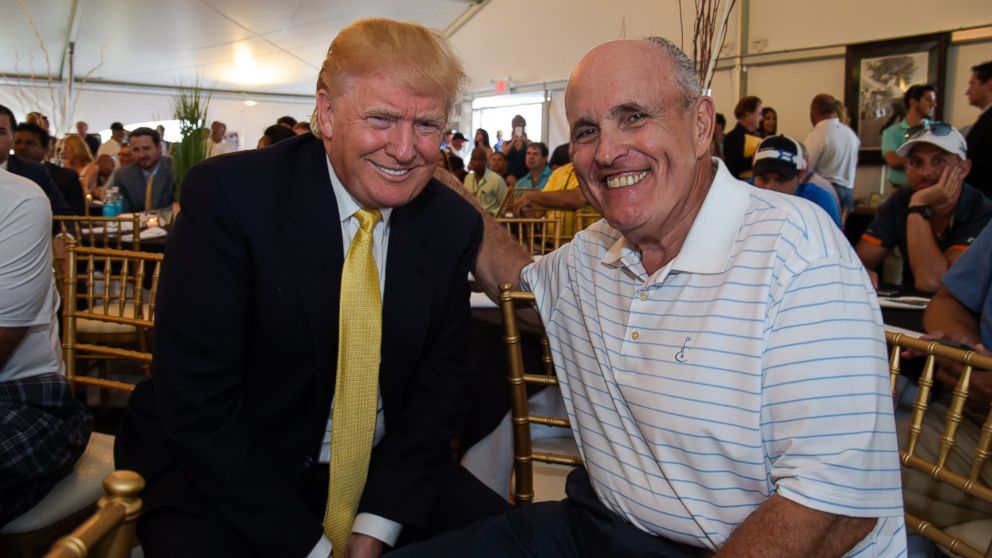 PHOTO: Donald Trump with Mayor Rudy Giuliani at the Yankees First Annual Golf Classic at Trump Golf Links at Ferry Point Golf Club in Bronx, N.Y. on July 6, 2015.   