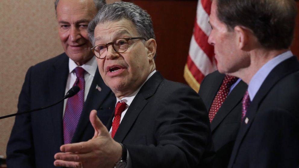 PHOTO:Sen. Al Franken is joined by Sen. Charles Schumer and Sen. Richard Blumenthal during a rally demanding that Senate Republicans give a Supreme Court nominee a fair hearing and vote at the U.S. Capitol, Feb. 24, 2016, in Washington.
