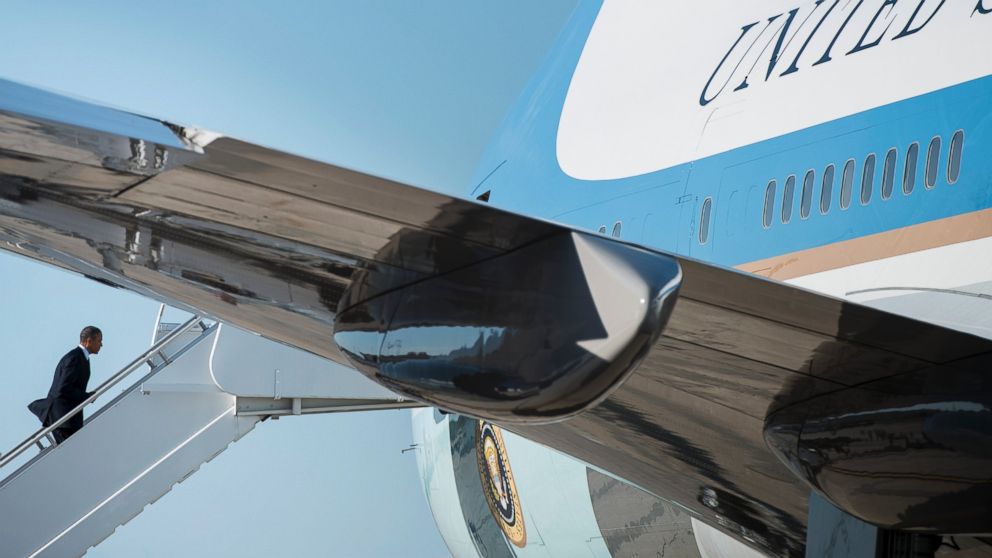 PHOTO: U.S. President Barack Obama boards Air Force One at Whiteman Air Force Base, July 24, 2013, in Missouri.