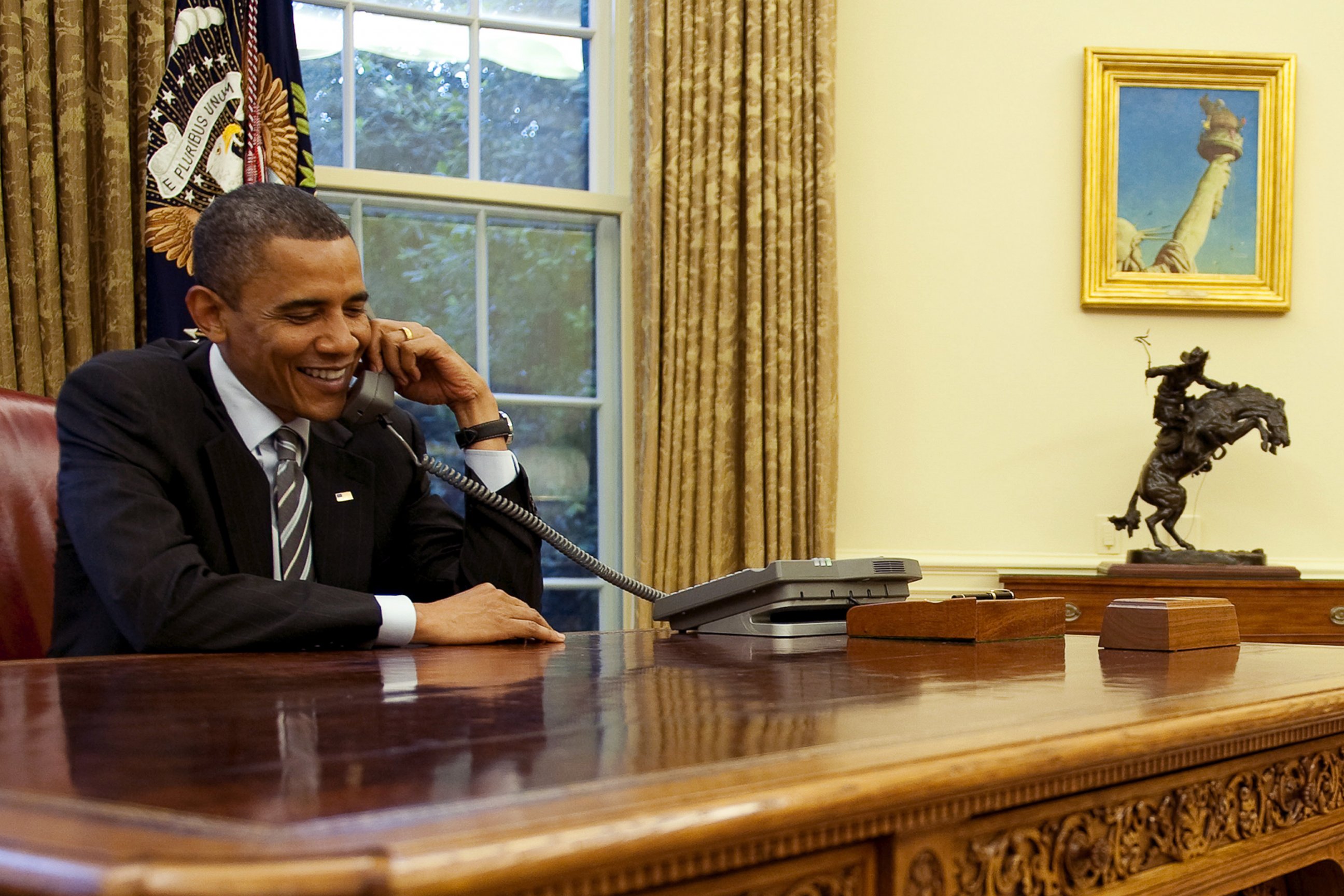 PHOTO: In this file photo, President Barack Obama speaks on the phone in the Oval Office.     