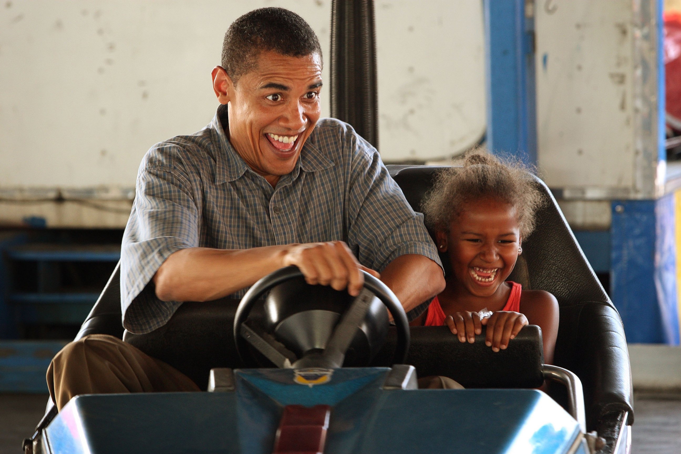 PHOTO: Democratic Presidential Candidate Senator Barack Obama, D-IL, drives a bumper car with his daughter Sasha at the Iowa State Fair in Des Moines, Iowa, Aug. 16, 2007.