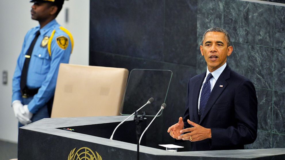 President Barack Obama addresses the 68th United Nations General Assembly at the UN in New York, Sept. 24, 2013. 