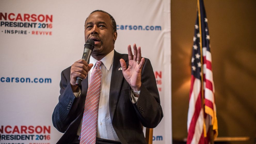 Republican presidential candidate Ben Carson speaks at a campaign event at Fireside Pub and Steak House on Jan. 31, 2016 in Manchester, Iowa.