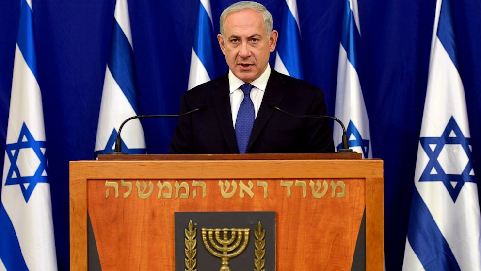 Israeli Prime Minister Benjamin Netanyahu delivers a press statement at his office, following U.S. President Barack Obama's speech at the United Nations, Sept. 24, 2013 in Tel Aviv.