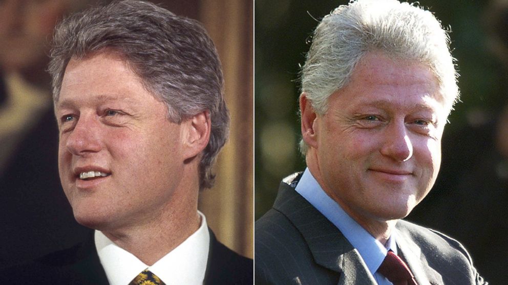 PHOTO: Bill Clinton is seen at the start of his presidency, left, and at the end, right.
