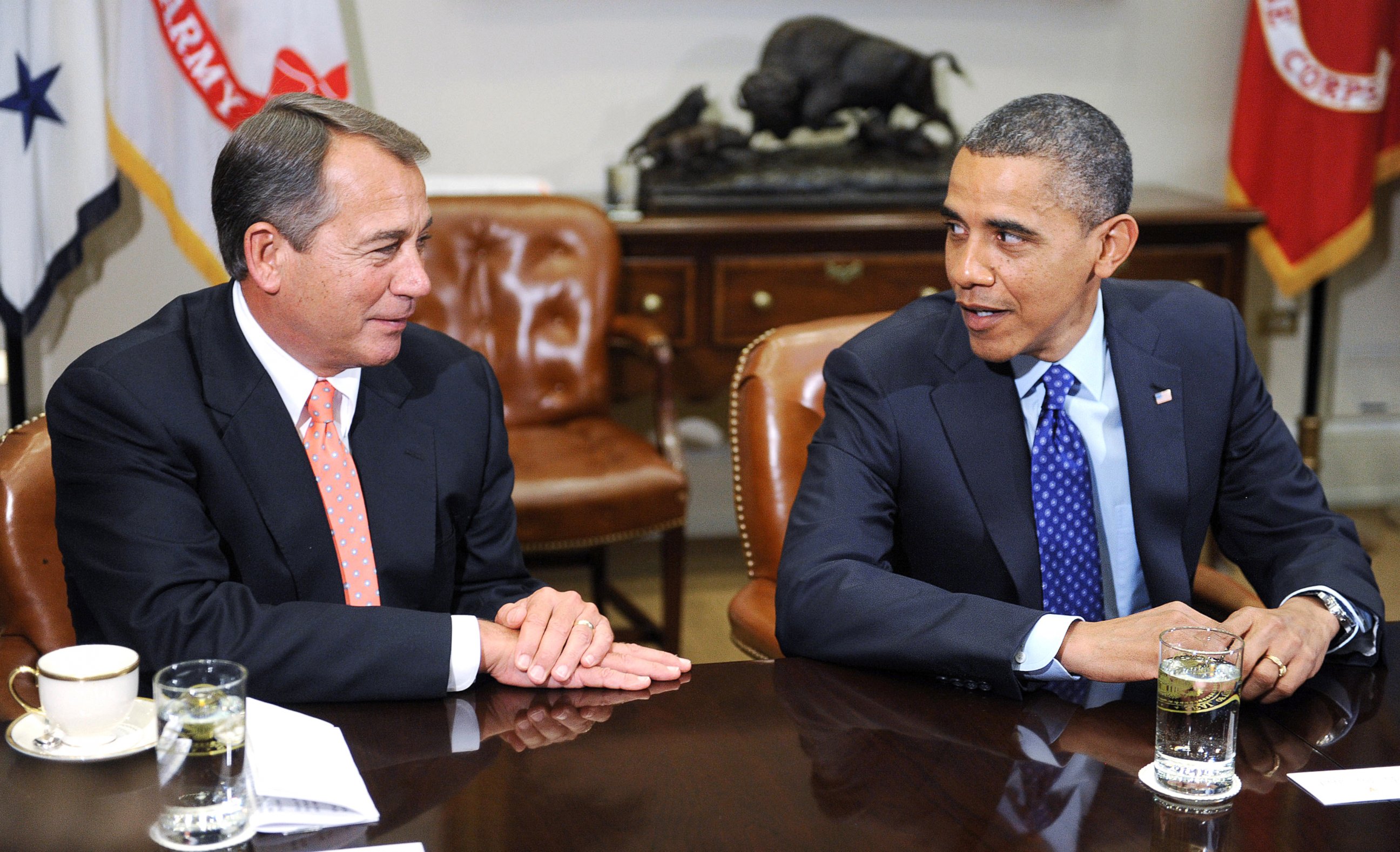 PHOTO: President Barack Obama, right, sits with Speaker of the House John Boehner during a meeting 
