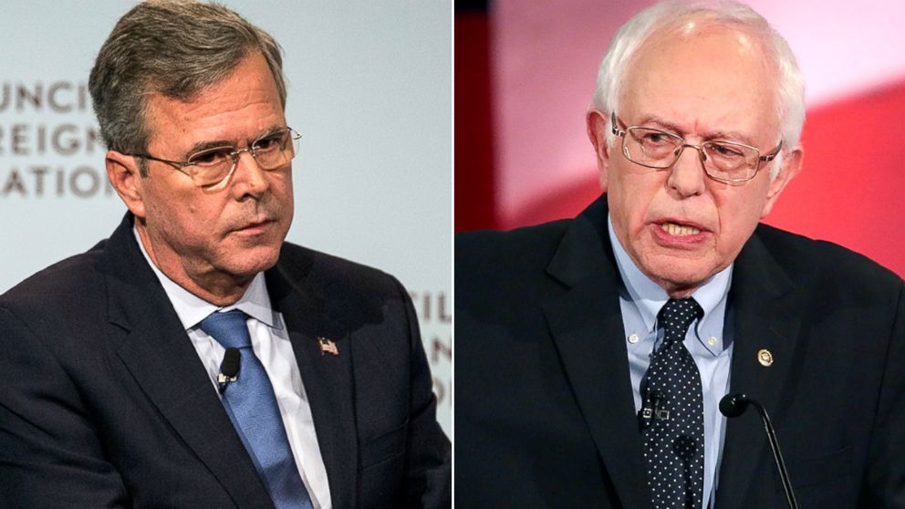 Jeb Bush, left, and Bernie Sanders.