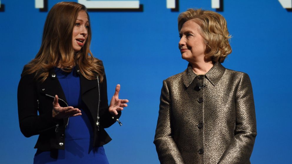 Chelsea and Hillary Clinton speak during a women's equality event, March 9, 2015 in New York. 