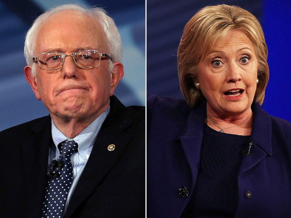 PHOTO: Sen. Bernie Sanders and Hillary Clinton in Derry, N.H., Feb. 3, 2016. 