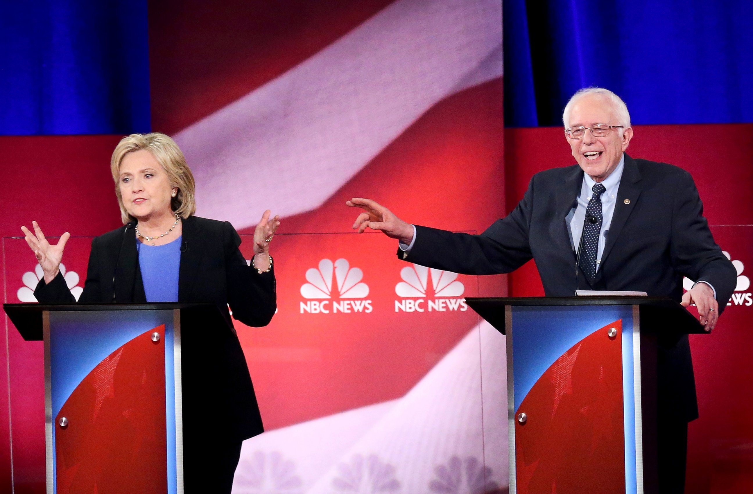 PHOTO: Hillary Clinton and Senator Bernie Sanders participate in the Democratic Candidate Debate hosted by NBC News and YouTube, Jan. 17, 2016, in Charleston, South Carolina.