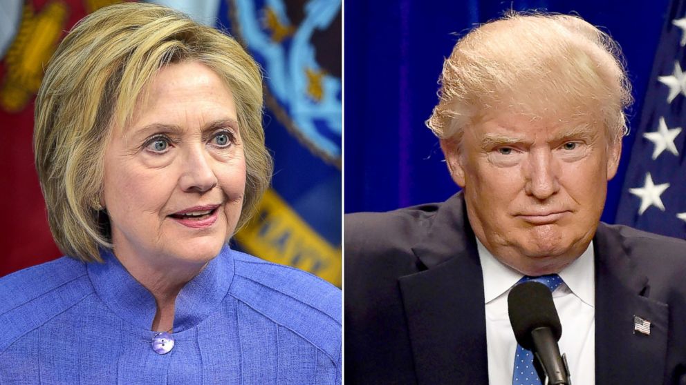 Democratic presidential candidate Hillary Clinton on June 15, 2016 and Republican presidential candidate Donald Trump on June 13, 2016. 