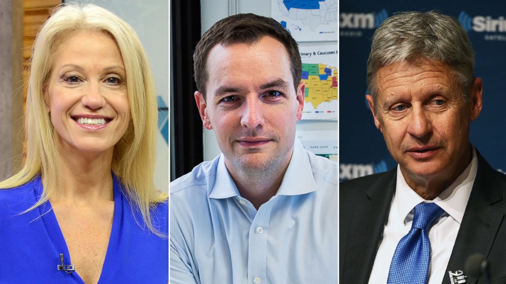 KellyAnne Conway of the Trump Campaign, Rooby Mook, Campaign Manager fro Democratic presidential candidate Hillary Clinton, and Presidential Candidate Governor Gary Johnson.