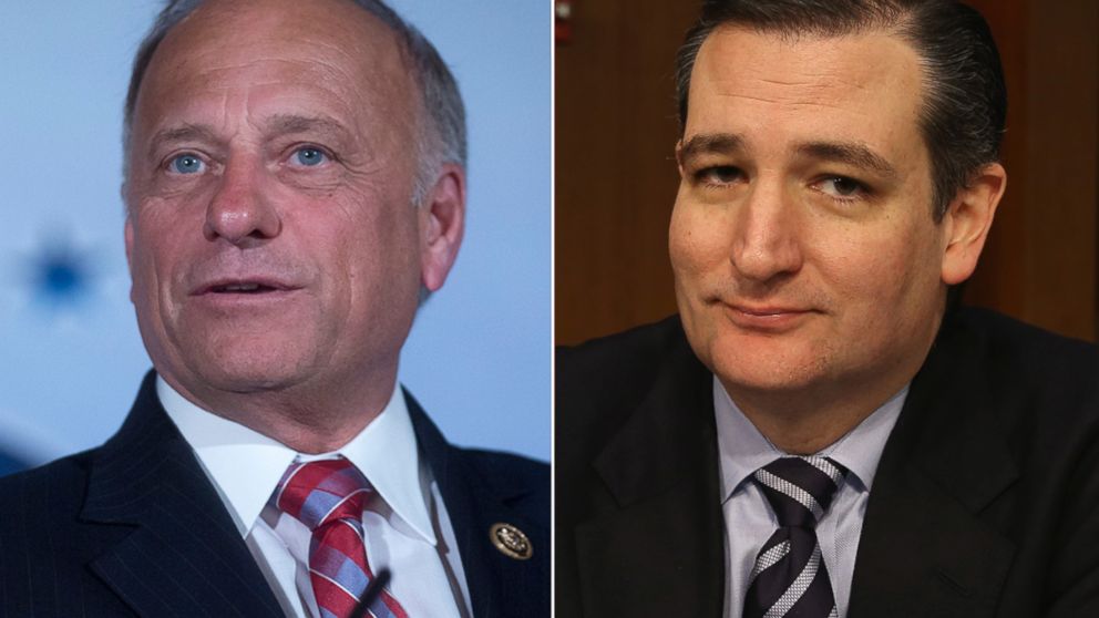 Steve King speaks during the Faith and Freedom Coalition's "Road to Majority" legislative luncheon, June 18, 2015, in Washington. Ted Cruz is seen in this file photo, Jan. 28, 2015, in Washington.