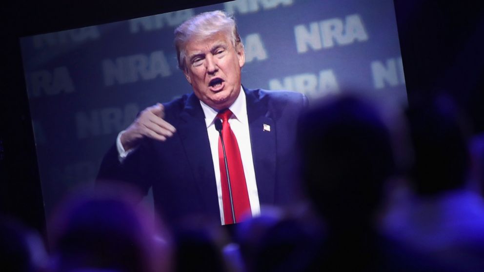 Republican presidential candidate Donald Trump speaks at the National Rifle Association's NRA-ILA Leadership Forum during the NRA Convention at the Kentucky Exposition Center, May 20, 2016 in Louisville, Ky.