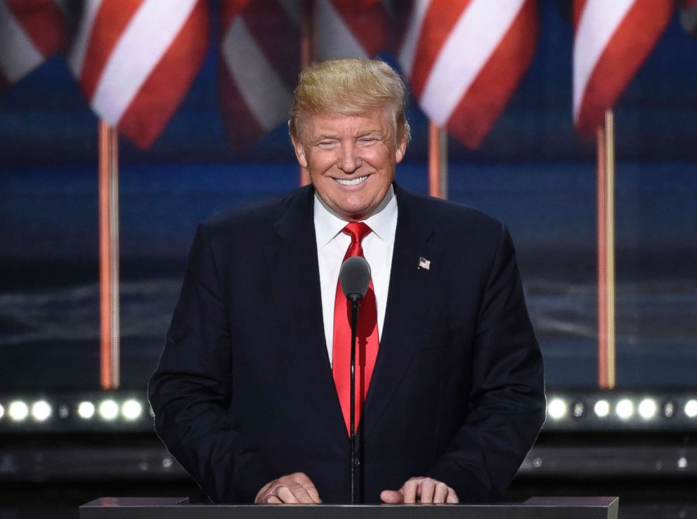 PHOTO: Donald Trump speaks at the 2016 Republican National Convention at the Quicken Loans Arena in Cleveland, Ohio, July 21, 2016. 