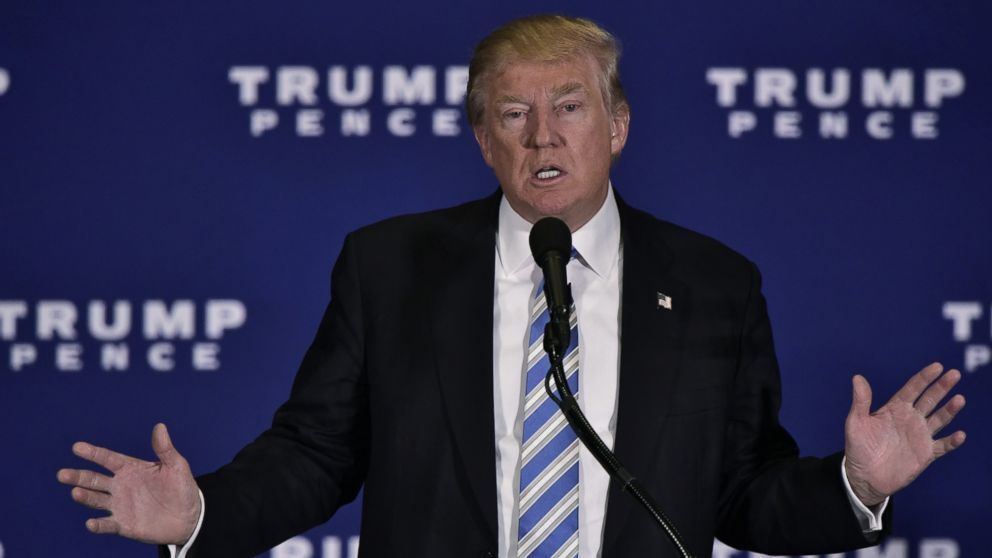 Republican presidential nominee Donald Trump speaks during a campaign event at the Eisenhower Hotel in Gettysburg, Pennsylvania, Oct. 22, 2016.