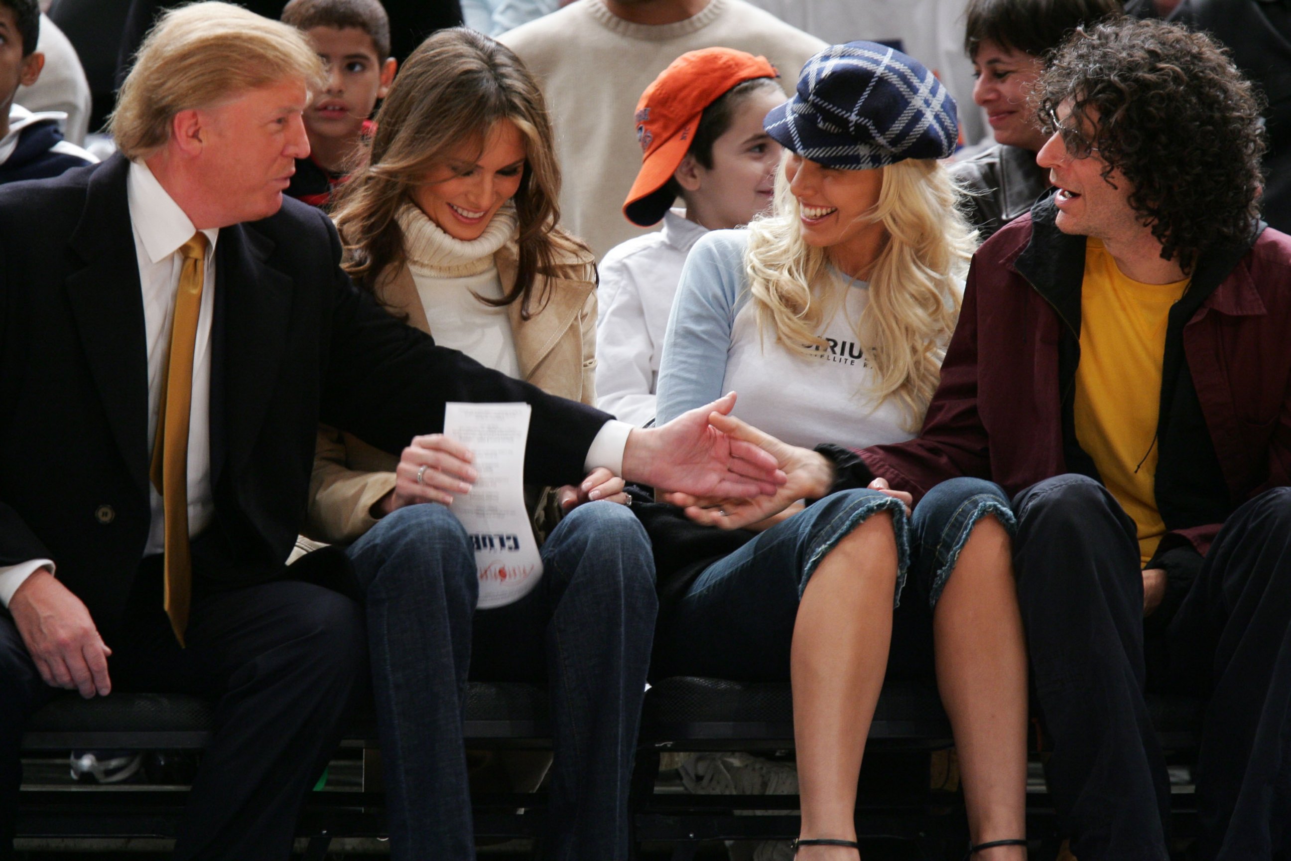 PHOTO:Donald Trump, Melania Trump, Beth Ostrosky and Howard Stern attend the Washington Wizards vs New York Knicks Game, Nov.4, 2005, in New York.  