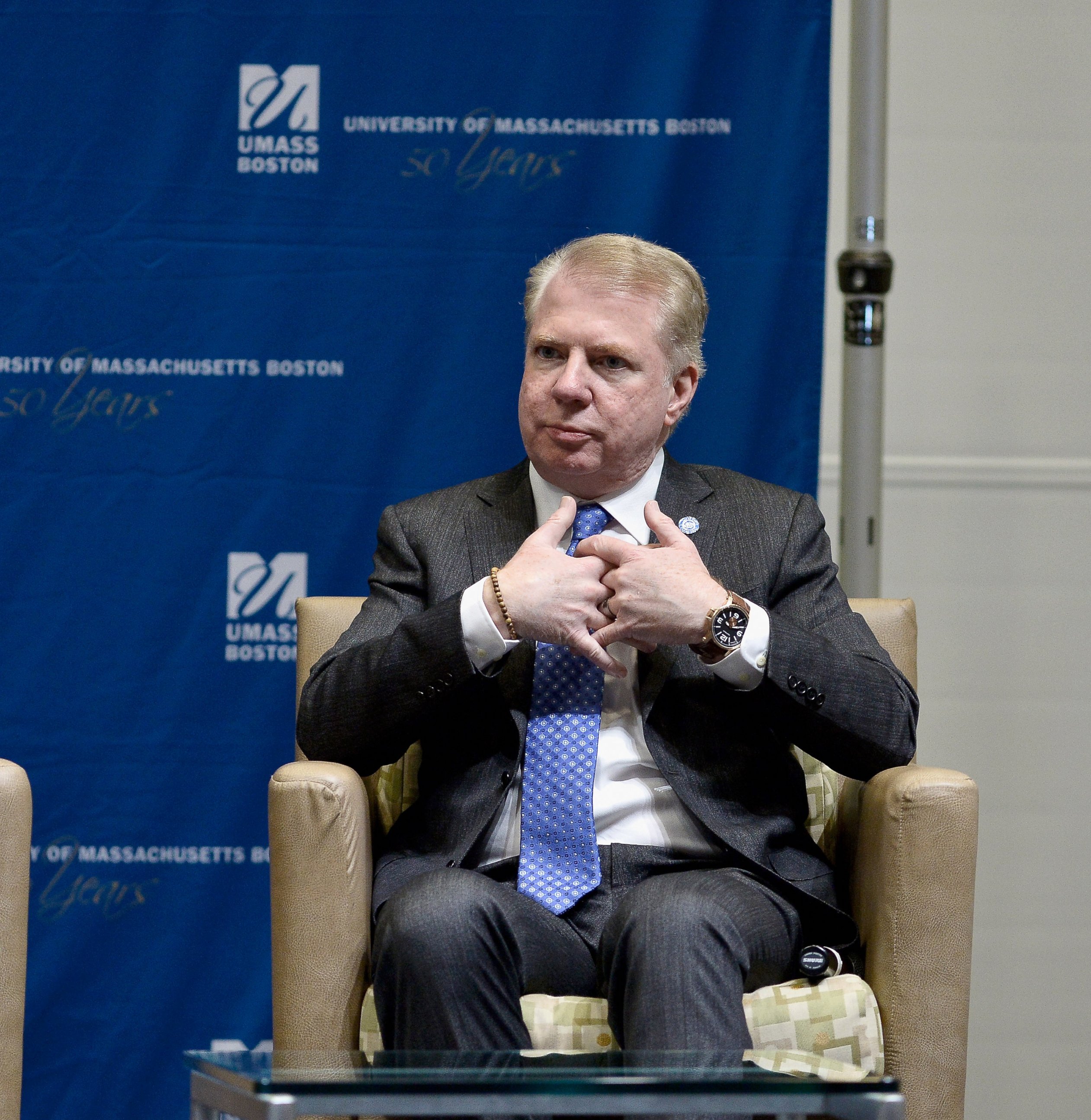 PHOTO: Seattle Mayor Ed Murray speaks at Municipal Strategies for Financial Empowerment, a public forum hosted by Boston Mayor Martin J. Walsh at UMass Campus Center on March 22, 2015 in Boston.