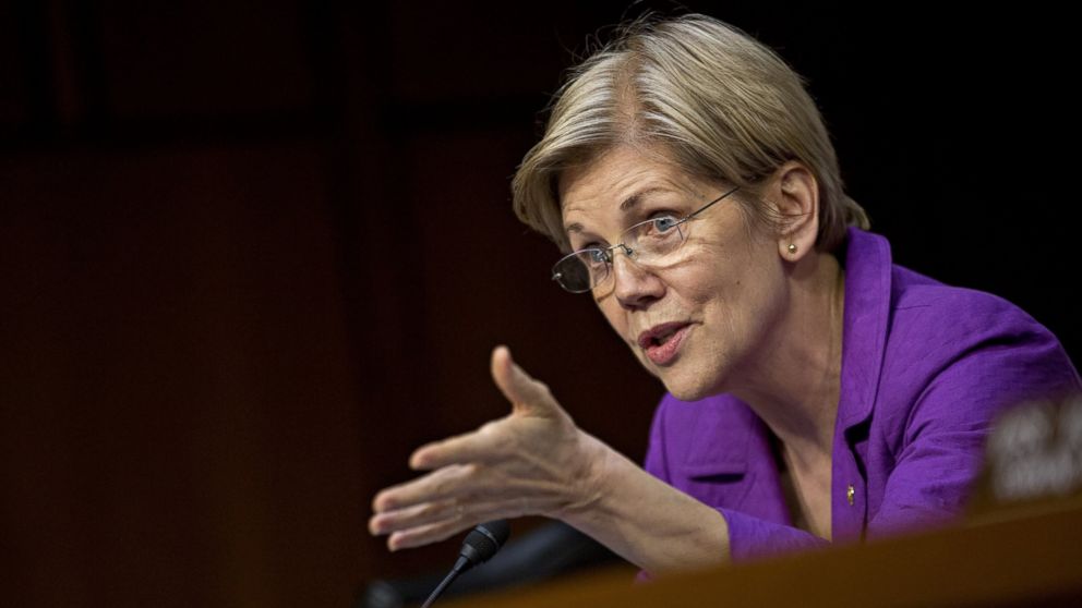 Senator Elizabeth Warren, a Democrat from Massachusetts, questions witnesses during a Senate Special Committee on Aging hearing on Valeant Pharmaceuticals in Washington, April 27, 2016.