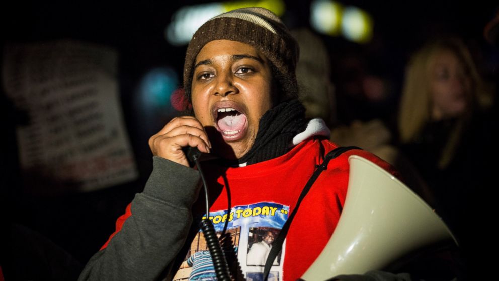 Erica Garner, daughter of Eric Garner, protests the Staten Island, New York grand jury's decision not to indict a police officer involved in the chokehold death of Eric Garner, Dec. 11, 2014, in the Staten Island Neighborhood of New York.
