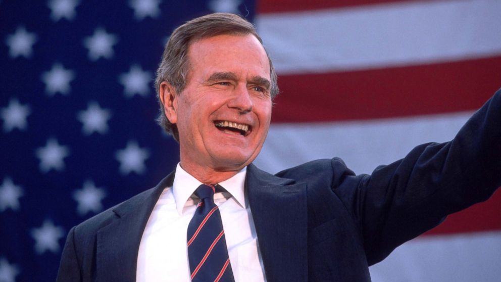 George Bush waves to a crowd of supporters, Nov. 5, 1988. 