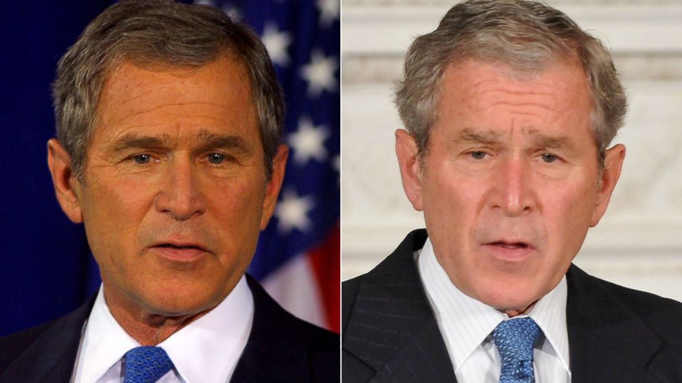 PHOTO: George W. Bush is seen at the start of his presidency, left, and at the end, right.