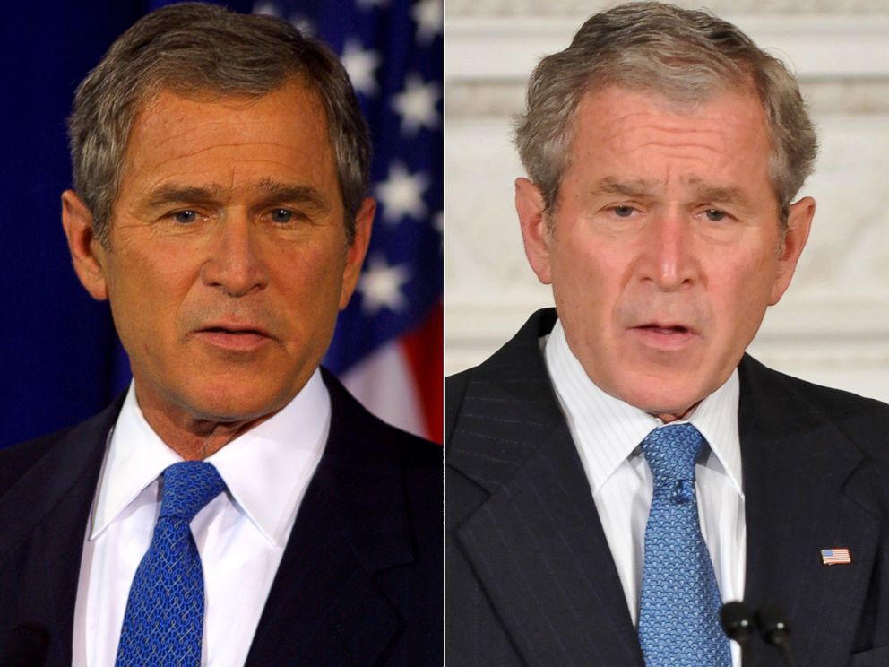 PHOTO: George W. Bush is seen at the start of his presidency, left, and at the end, right.