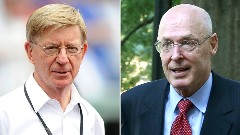 PHOTO: George Will is seen here before a baseball game between the Chicago Cubs and the Washington Nationals at Nationals Park, June 5, 2015 in Washington. | Former Treasury Secretary Henry Paulson walks to the U.S. Court of Federal Claims, Oct. 6, 2014.
