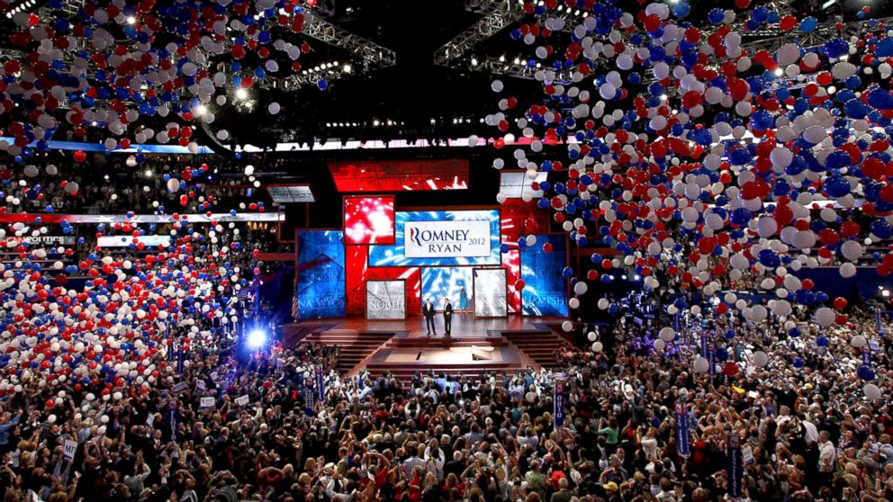 Balloons fall at the Republican National Convention (RNC) in Tampa, Flori, Aug. 30, 2012.