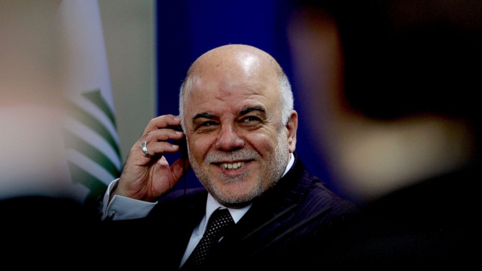 Iraqi Prime Minister Haider al-Abadi is seen during a joint press conference  with German Chancellor Angela Merkel at the Chancellery following their talks in Berlin, Germany on Feb. 6, 2015. 