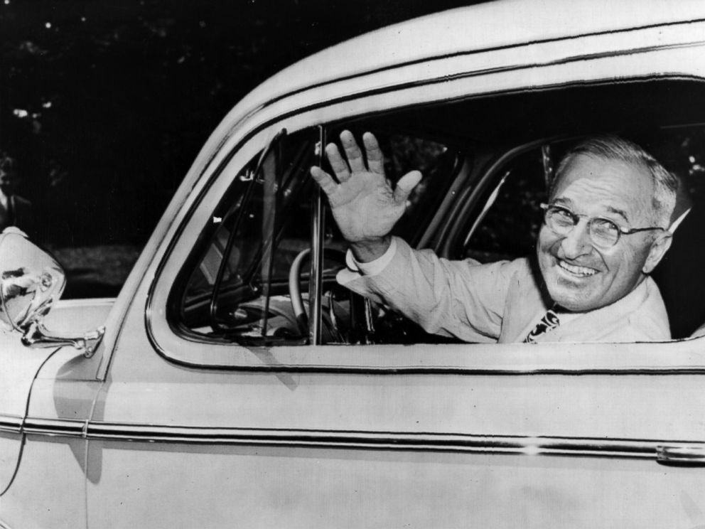 PHOTO: Harry S. Truman is pictured at the wheel of his 1945 de luxe two-door Ford sedan, a present from Henry Ford in August, 1945. 