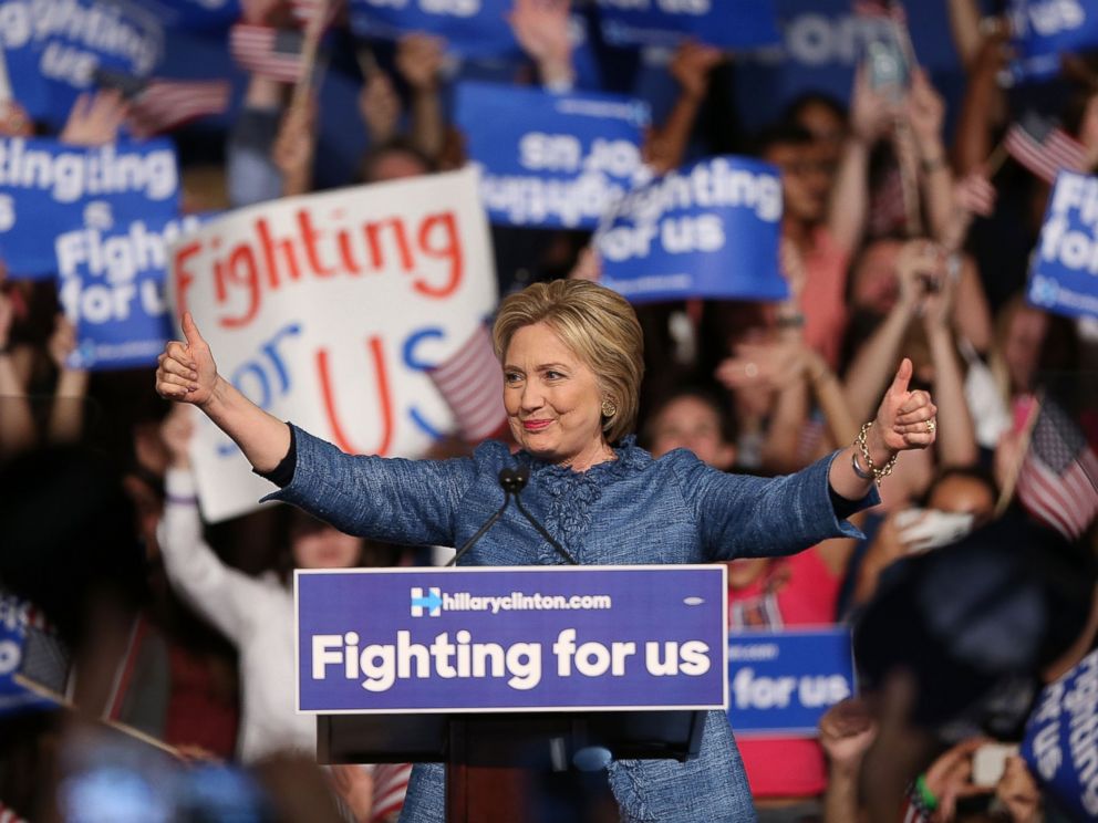 PHOTO: Hillary Clinton speaks to her supporters at the Palm Beach County Convention Center, March 15, 2016, in West Palm Beach, Florida.