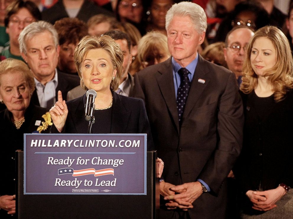 PHOTO: Democratic presidential candidate Sen. Hillary Clinton talks on stage in this Jan. 3, 2008 file photo in Des Moines, Iowa.