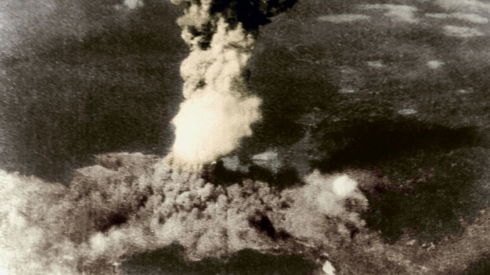 Atomic bomb dropped on Hiroshima, Japan, Aug. 6, 1945.